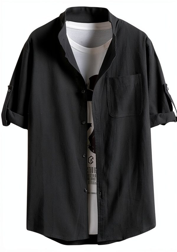 Mens Cotton T-Shirt V-Neck Graphic Tee Casual Shirts-0