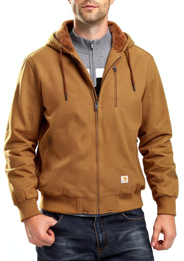 TBMPOY Mens Cotton Fleece Hooded Work Jacket Winter Outdoor-2