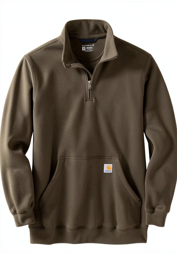 Carhartt Mens Sweatshirt Mock Neck Zipper Pocket Heather-0