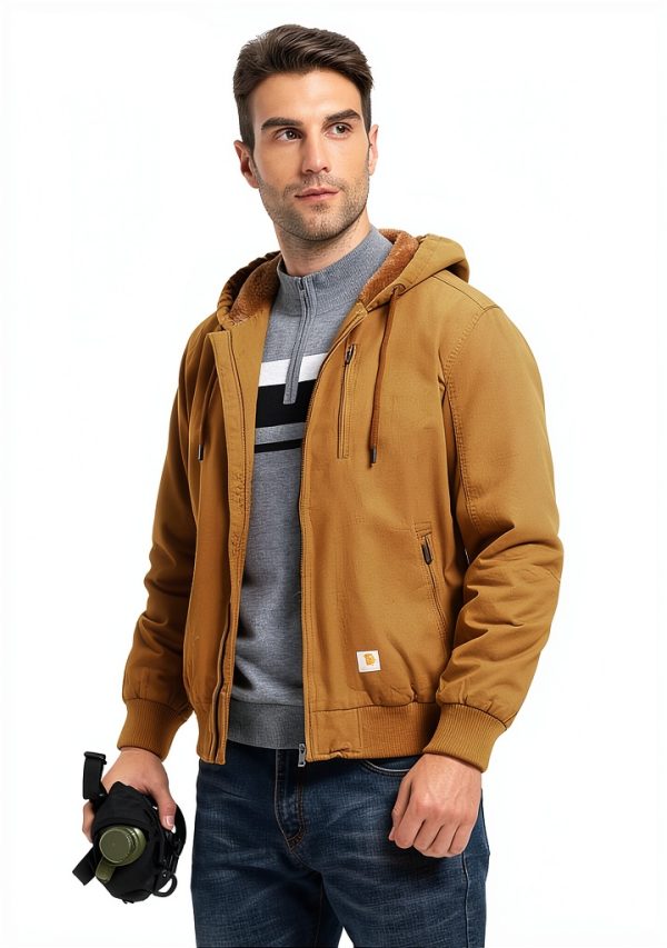 TBMPOY Mens Cotton Fleece Hooded Work Jacket Winter Outdoor-6