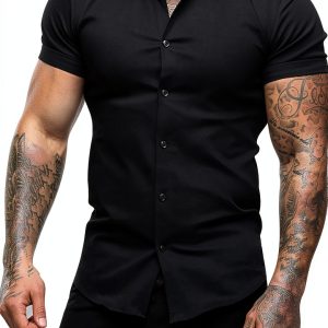 Mens Cotton Short Sleeve Shirt Slim Fit Graphic Tee-0