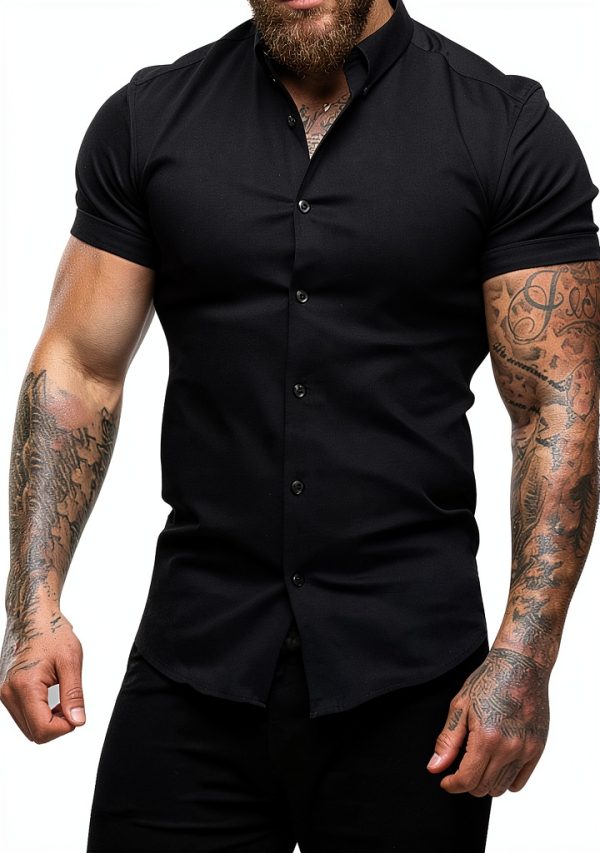 Mens Cotton Short Sleeve Shirt Slim Fit Graphic Tee-0