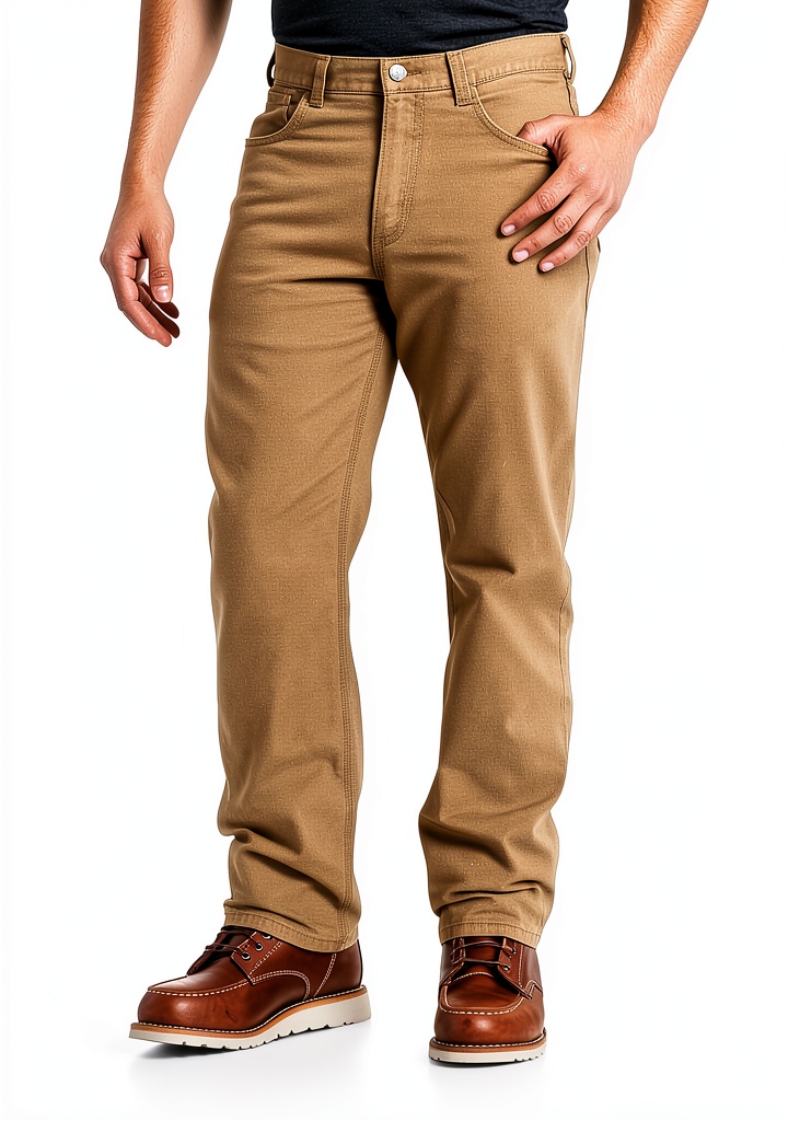 Carhartt work pants in various colors and sizes displayed on a mannequin