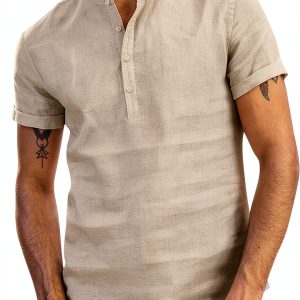 Mens T-Shirts Cotton Comfort Fit Black White Gray Khaki-0