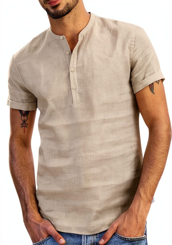 Mens T-Shirts Cotton Comfort Fit Black White Gray Khaki-0