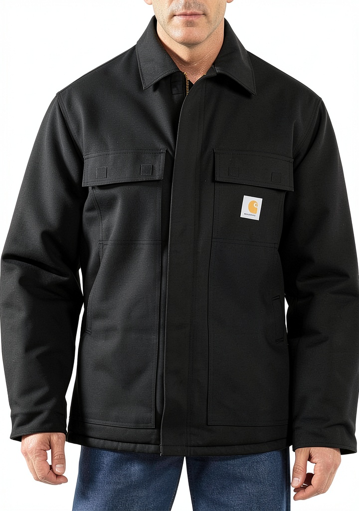 Carhartt work jacket in Carhartt Brown color worn outdoors