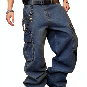 Mens Baggy Cargo Jeans Y2K Streetwear Functional Pockets-0